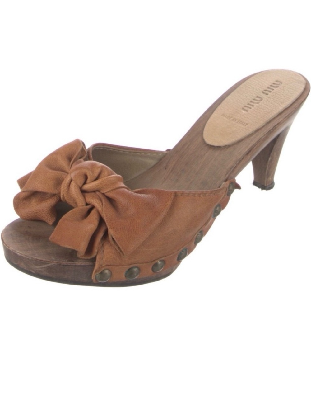 Miu Miu Orange Suede Bow Clog Slides